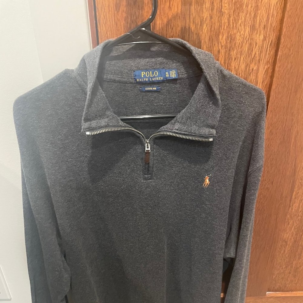 Polo Ralph Lauren Estate-Rib Cotton 1/4 Zip Pullover - XL - Charcoal Gray